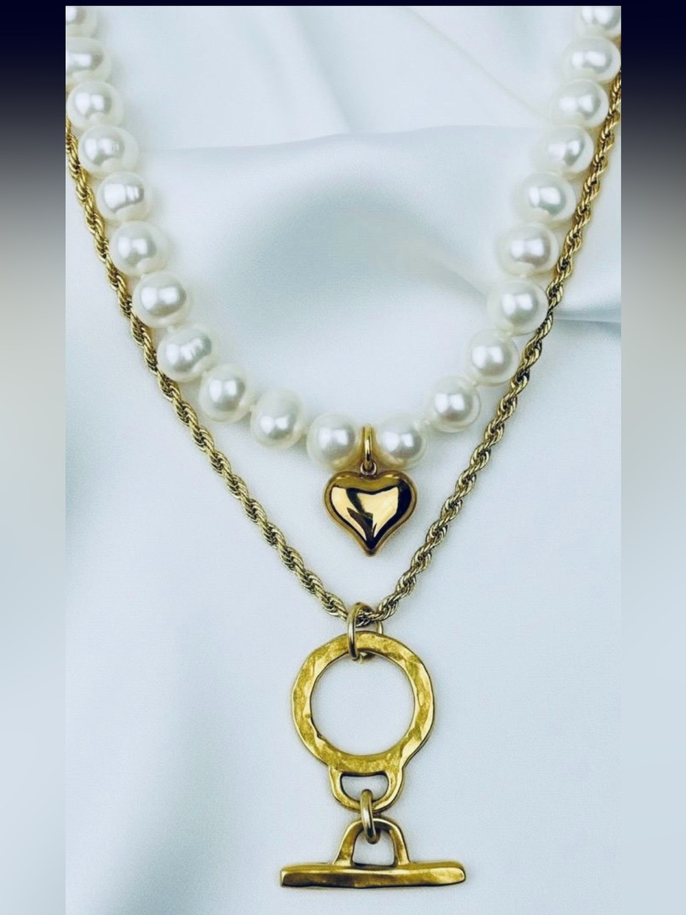 Layered Freshwater Pearl Necklace | Heart Charm modern class.